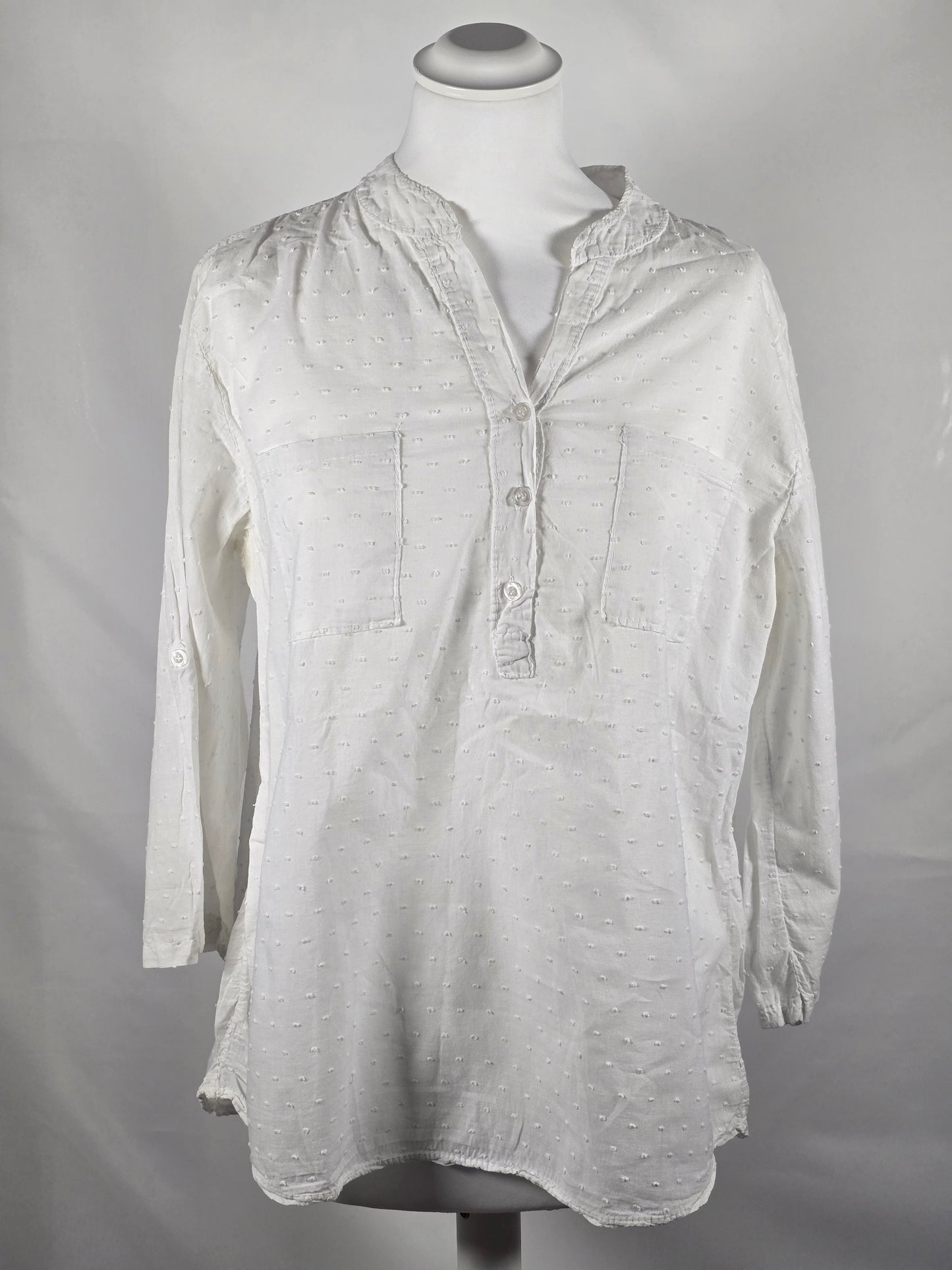Weisse Baumwoll-Bluse mit feiner Struktur – Grösse M