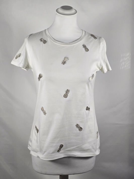 Weisses T-Shirt mit Ananas-Stickerei von Banana Republic – Grösse XS